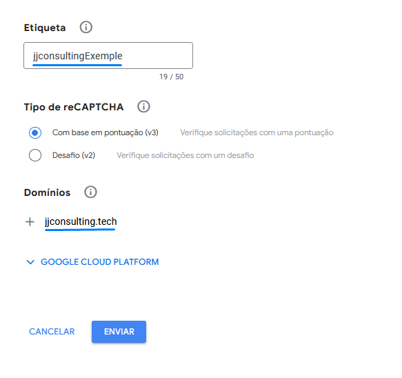 configurandoReCaptcha